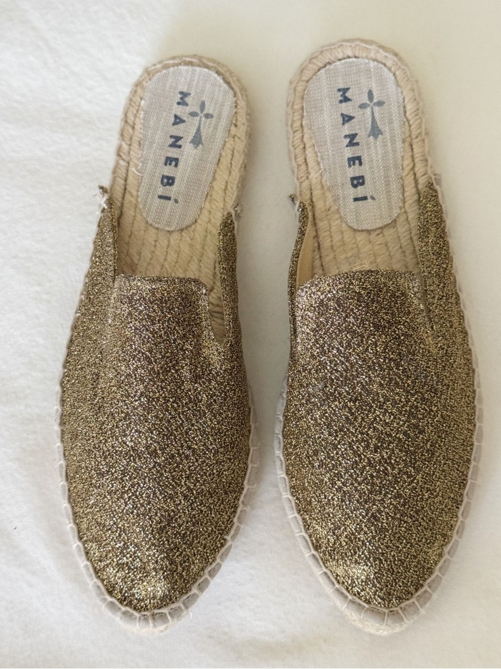 MANEBI Gold Glitter Espadrille Slip-On Mules Size 8.5